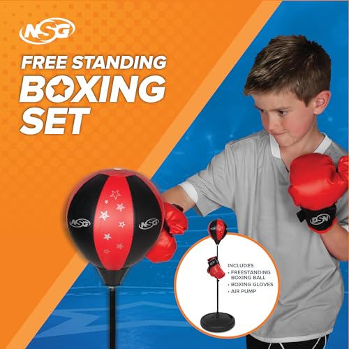 NSG Punching Bag for Kids & Boxing Gloves Set - Adjustable Freestanding Speed Bag with Spring-Loaded Stand, Junior Boxing Gloves & Hand Pump - Portable, Easy Assembly for Boys, Teens, Toddlers Ages 4+ - Image 4