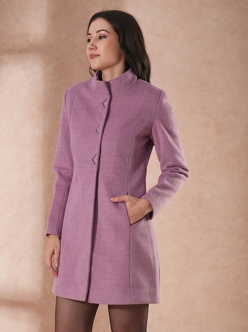 globus Women Self Design Tailored Fit Single-Breasted Winter Overcoat