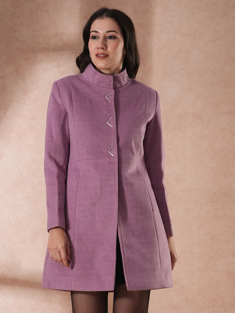 globus Women Self Design Tailored Fit Single-Breasted Winter Overcoat