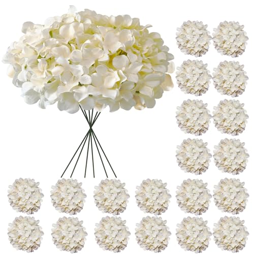 Cherica Hydrangea Artificial Flowers 20 Pcs Champagne Hydrangea Artificial Flowers Bulk Faux Hydrangea Flowers for Outdoor Fake Silk Ivory Hydrangea Flowers with Stems for Wedding Decoration Decor - Image 1