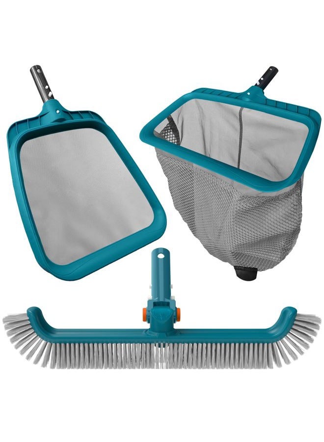 POOLWHALE Economy Swimming Pool Cleaning Kit - Fine Mesh Deep Pool Rake & Leaf Skimmer Net, Rotatable Pool Brush Head for Cleaning Above Ground & inground Pools (No Pole) - Image 1