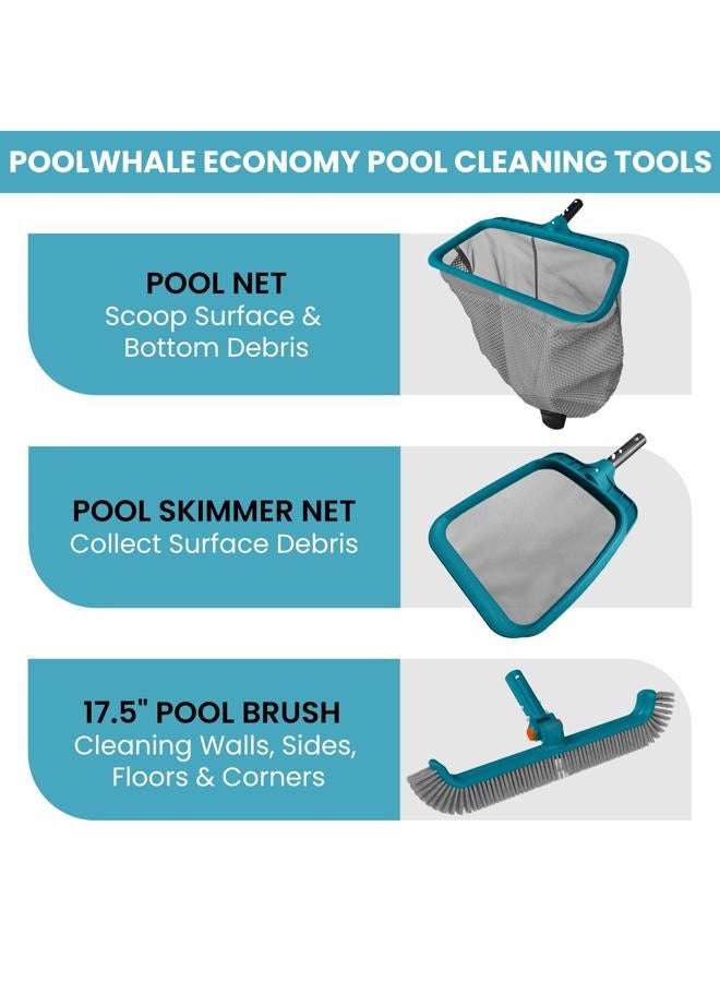 POOLWHALE Economy Swimming Pool Cleaning Kit - Fine Mesh Deep Pool Rake & Leaf Skimmer Net, Rotatable Pool Brush Head for Cleaning Above Ground & inground Pools (No Pole) - Image 3