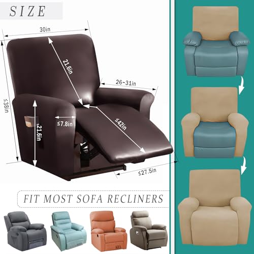 JOKIVTOU 1/2/3 Seats Polyester and Spandex Stretch Recliner Cover Sofa Cover with Side Pockets Waterproof Slipcover Recliner Couch Cover Furniture Protector with Elastic Bottom Living Room - Image 2