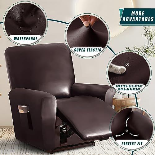JOKIVTOU 1/2/3 Seats Polyester and Spandex Stretch Recliner Cover Sofa Cover with Side Pockets Waterproof Slipcover Recliner Couch Cover Furniture Protector with Elastic Bottom Living Room - Image 4