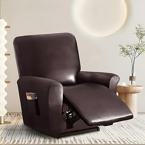 JOKIVTOU 1/2/3 Seats Polyester and Spandex Stretch Recliner Cover Sofa Cover with Side Pockets Waterproof Slipcover Recliner Couch Cover Furniture Protector with Elastic Bottom Living Room - Image 3