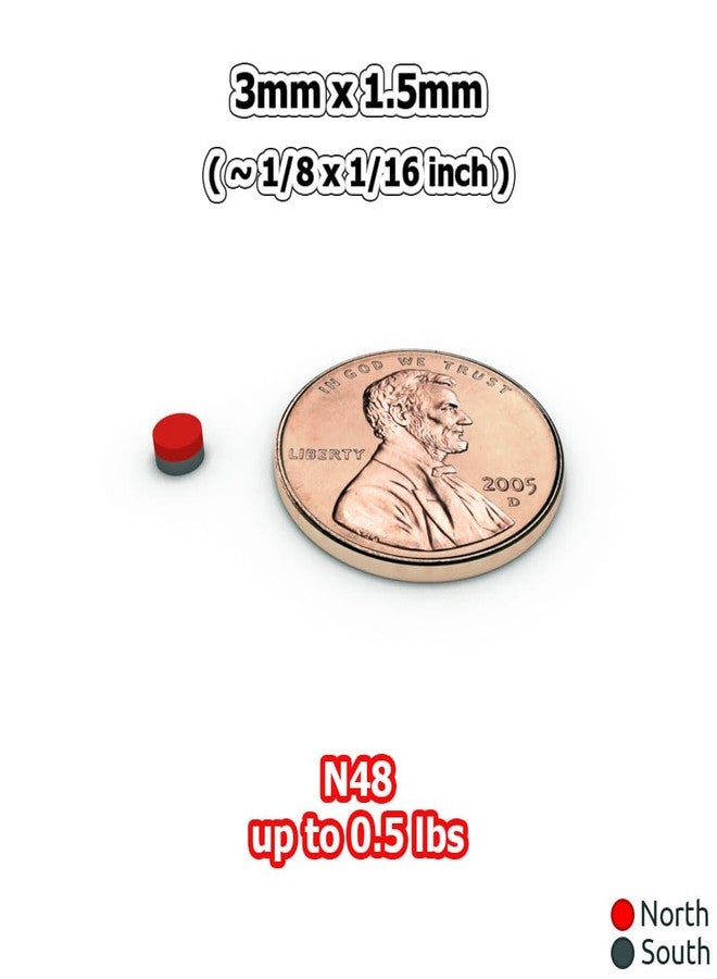 مغناطيسات قرصية صغيرة من النيوديميوم N48، 3 × 1.5 مم (1/8 × 1/16 بوصة)، عبوة من 500 قطعة - مغناطيسات أرضية نادرة صغيرة مستديرة لألعاب Warhammer 40k، والنماذج المصغرة، وقواعد ألعاب الطاولة، والحرف اليدوية المصنوعة من الراتنج. - Image 3