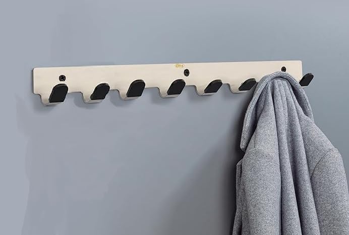 Chitra 8 Pin Curve Stainless Steel Wall Hooks for Hanging Cloth and Towel Hangers for Wall Hook,Door Hangers,Hook Rail (Pack of 2,Satin Silver Matt Finish) - Image 1