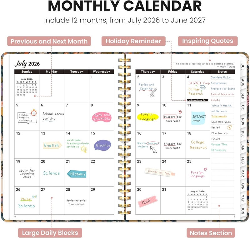 ZOTIA 2026 Planner - Aesthetic Weekly and Monthly Planner, Jan 2026 - Dec 2026, Spiral Bound Calendar Planner, Perfect for Office Home School Supplies - A5 (6.3" x 8.5"), Garden - Image 2