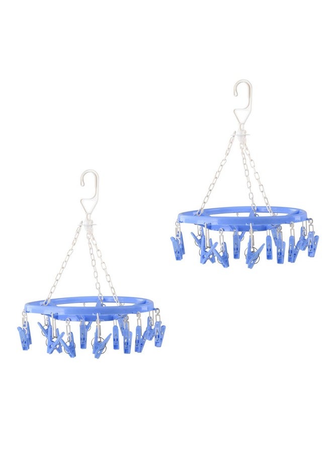 Kuber Industries - Kuber Industries (Pack of 2) Cloth Drying Hanger | 360° Cloth Drying Stand | Baby Cloth Drying Pegs | 16 Clips Clothes Hanger for Socks, Bras, Underwear & Towels | Round Cloth Drying Clips | Blue - Image 1