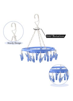 Kuber Industries Kuber Industries (Pack of 2) Cloth Drying Hanger | 360° Cloth Drying Stand | Baby Cloth Drying Pegs | 16 Clips Clothes Hanger for Socks, Bras, Underwear & Towels | Round Cloth Drying Clips | Blue  - Image 4