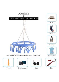 Kuber Industries Kuber Industries (Pack of 2) Cloth Drying Hanger | 360° Cloth Drying Stand | Baby Cloth Drying Pegs | 16 Clips Clothes Hanger for Socks, Bras, Underwear & Towels | Round Cloth Drying Clips | Blue  - Image 5