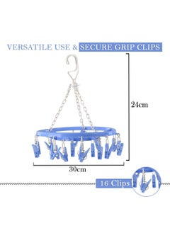 Kuber Industries Kuber Industries (Pack of 2) Cloth Drying Hanger | 360° Cloth Drying Stand | Baby Cloth Drying Pegs | 16 Clips Clothes Hanger for Socks, Bras, Underwear & Towels | Round Cloth Drying Clips | Blue  - Image 3