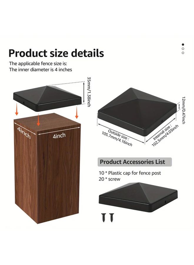 Black Plastic Caps For 4 Inch Square Fence Posts Set Of 10 Protective Post Covers - Image 3