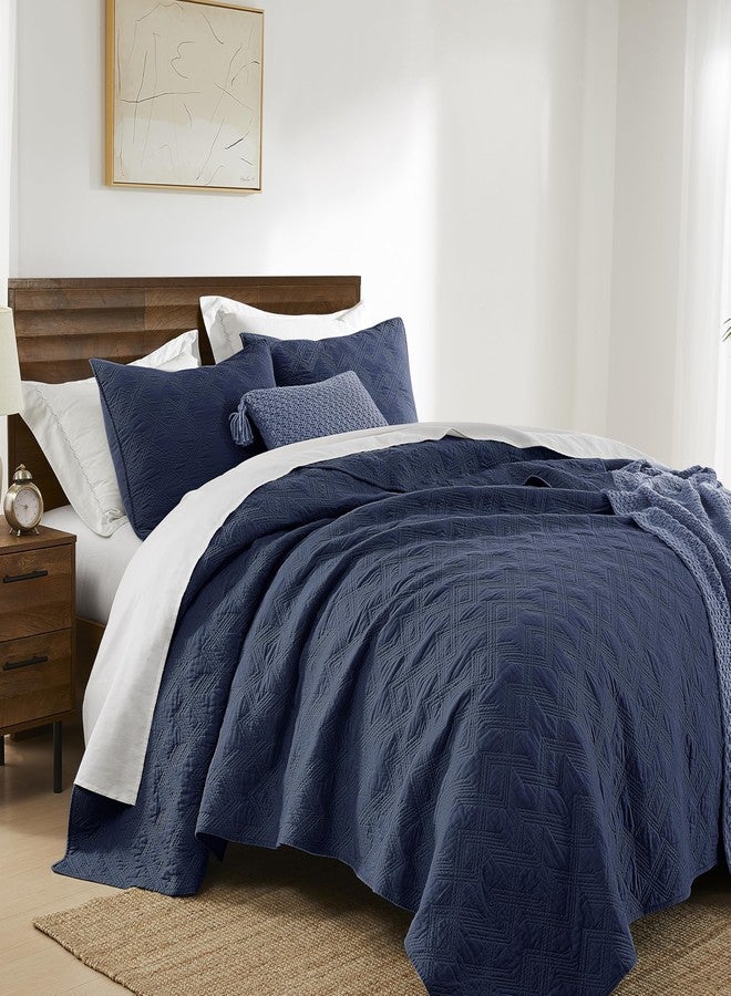 WDCOZY 100% Cotton Twin Size Quilt Set - Navy Blue Pre-Washed Soft Lightweight Modern Bedspread, Farmhouse Country Rustic Coverlet, Textured Like Linen, Shabby Chic Gauze Bedding, 2 Pieces - Image 3