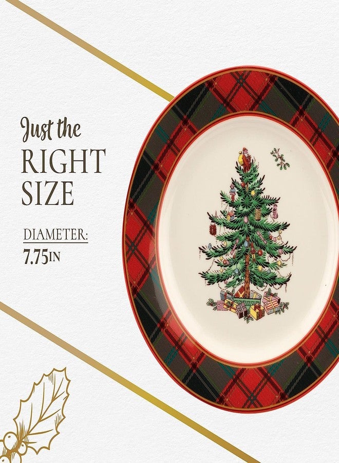 Spode Christmas Tree Tartan Salad Plate (Set of 4) - 7.75" Earthenware Plate, Holiday Tableware for Serving Salads, Appetizers, Desserts - Dishwasher & Microwave Safe, Festive Christmas Dinnerware - Image 2