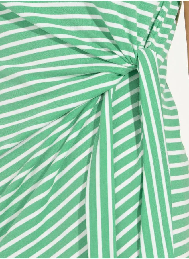 Styli Striped T-Shirt Midi Dress with Side Slit