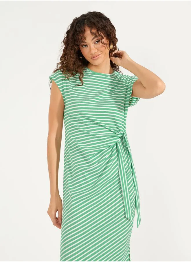 Styli Striped T-Shirt Midi Dress with Side Slit