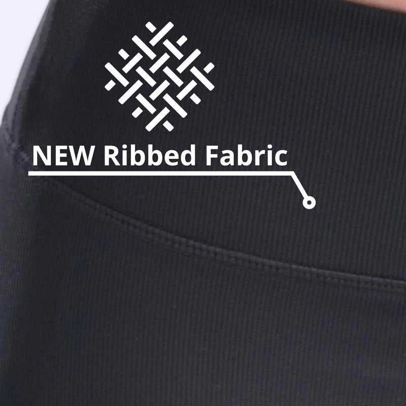 CompressionZ Women's Compression Leggings High Waisted Performance Shaping Gym, Pilates, Travel, Yoga, Workout Pants Black: Ribbed Luxe Small - Image 3