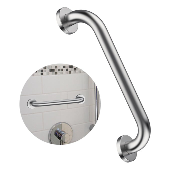 12 INCH SHOWER GRAB BAR SATIN BRUSHED NICKEL STAINLESS STEEL SAFETY GRAB BAR HANDLE BATHROOM BALANCE BAR SAFETY HAND RAIL SUPPORT HANDICAP ELDERLY INJURY SENIOR ASSIST BATH HANDLE