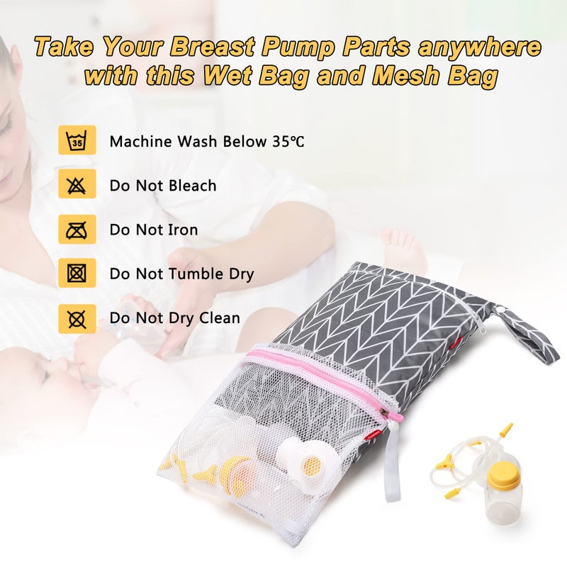 Damero Breast Pump Parts Bag, Wet Dry Breast Pump Parts Bag, Pumping Bag with Waterproof Mat and Mesh Bag, Gray Arrow - Image 5