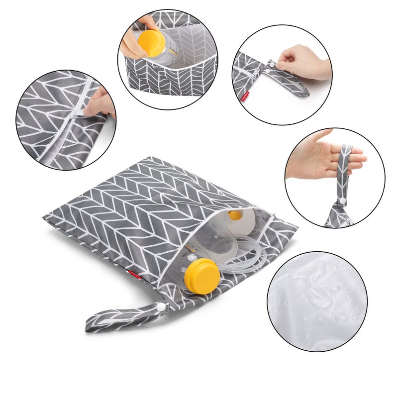 Damero Breast Pump Parts Bag, Wet Dry Breast Pump Parts Bag, Pumping Bag with Waterproof Mat and Mesh Bag, Gray Arrow - Image 2