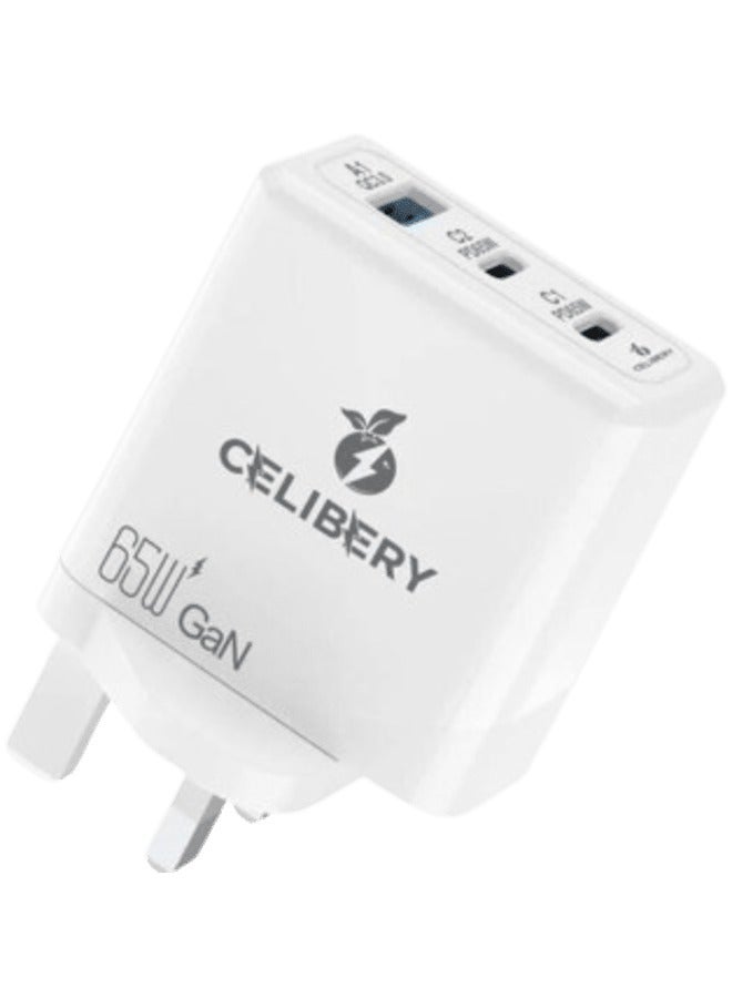 سيليبري شاحن محول (محول 65 واط) منفذ مزدوج من النوع C ومحول شاحن USB أبيض - Image 1