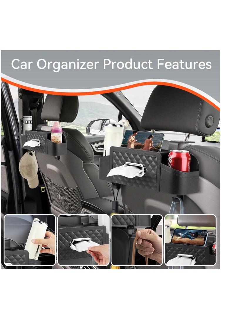 Excefore Car Back Seat Storage Organizers, with 2 Drink Cup Holder, Tissue Box and Storage Box Hook, Auto Multi Functional Storage, for Kids, Men, Women and Travel (Black)  - Image 2