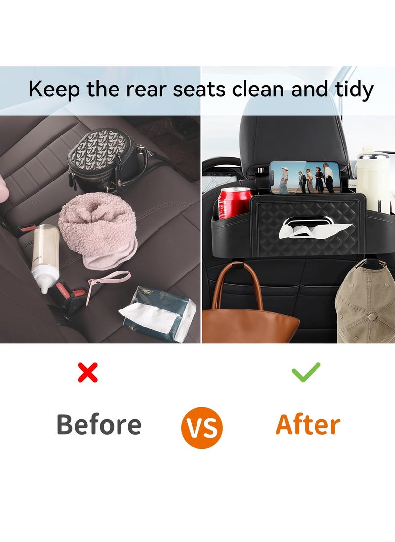 Excefore Car Back Seat Storage Organizers, with 2 Drink Cup Holder, Tissue Box and Storage Box Hook, Auto Multi Functional Storage, for Kids, Men, Women and Travel (Black)  - Image 4