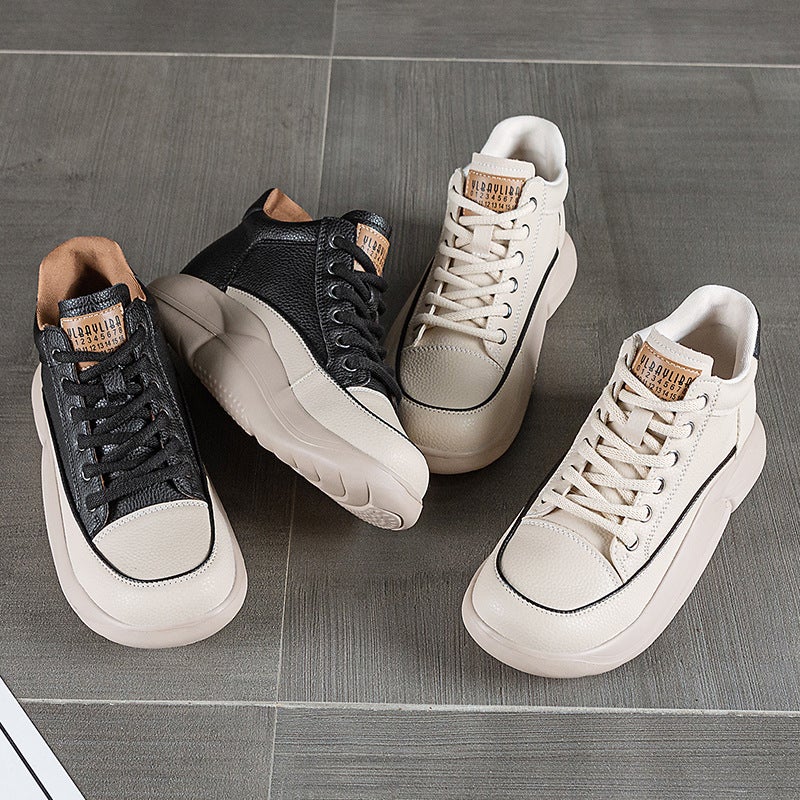Comfortable Leather High-Top Casual Shoes Women'S Cowhide Thick Bottom Retro Lightweight Soft Bottom Mom Shoes - Image 2