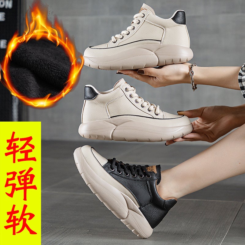 Comfortable Leather High-Top Casual Shoes Women'S Cowhide Thick Bottom Retro Lightweight Soft Bottom Mom Shoes - Image 3