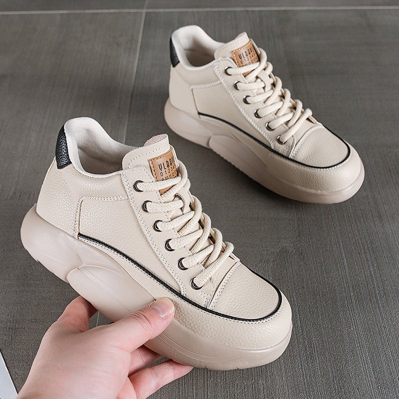 Comfortable Leather High-Top Casual Shoes Women'S Cowhide Thick Bottom Retro Lightweight Soft Bottom Mom Shoes - Image 4