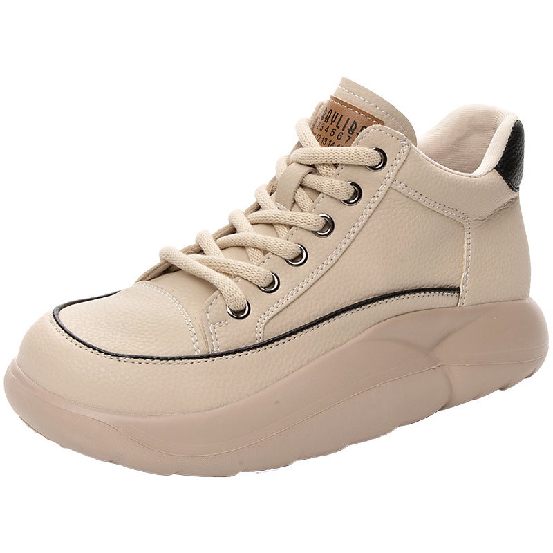 Comfortable Leather High-Top Casual Shoes Women'S Cowhide Thick Bottom Retro Lightweight Soft Bottom Mom Shoes - Image 1