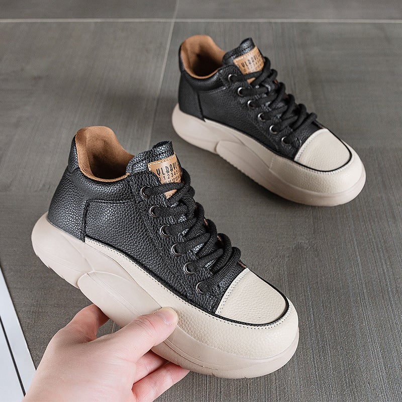 Comfortable Leather High-Top Casual Shoes Women'S Cowhide Thick Bottom Retro Lightweight Soft Bottom Mom Shoes - Image 5