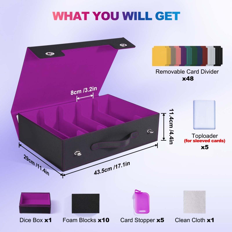 UAONO Trading Card Storage Box with Commander Display, 5 Row Magic Card Box with Handle & Aluminum Alloy Locking for 3900+ Unsleeved Cards Suits for MTG PTCG TCG Sports Cards (Black Purple) - Image 3