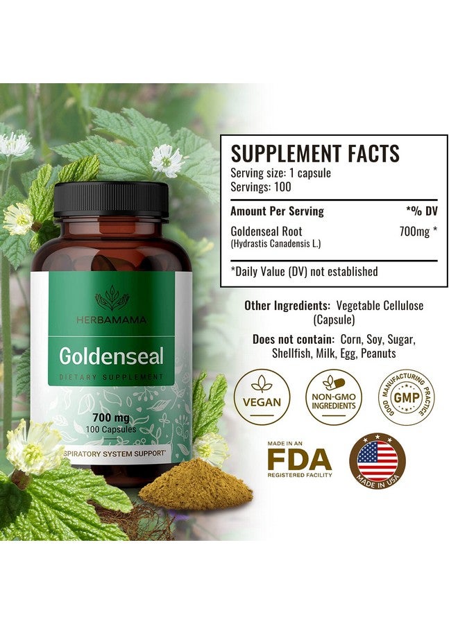 HERBAMAMA Goldenseal Root Capsule Supplement Organic Goldenseal Herb Powder Pills Respiratory & Digestive Function 100 Capsules - Image 3