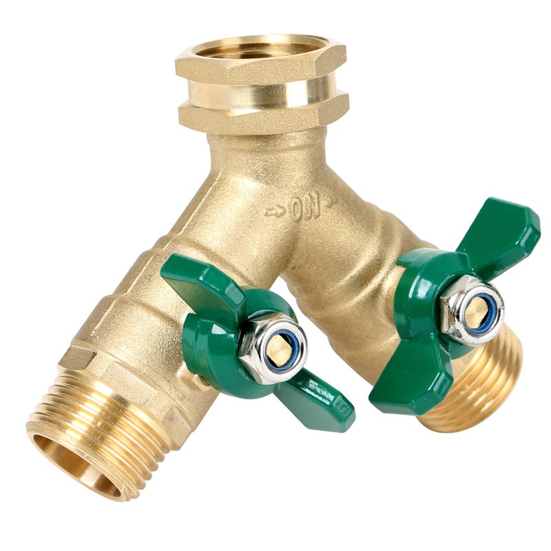STYDDI Garden Hose Splitter Full Flow, Brass Heavy Duty Hose Splitter 2-Way High Flow, All Metal Hose Y Splitter with Shutoff, Outdoor Faucet Splitter Hose Connector, Water Hose Y Valve Tap Adapter - Image 1