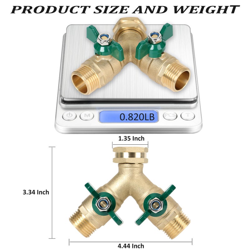 STYDDI Garden Hose Splitter Full Flow, Brass Heavy Duty Hose Splitter 2-Way High Flow, All Metal Hose Y Splitter with Shutoff, Outdoor Faucet Splitter Hose Connector, Water Hose Y Valve Tap Adapter - Image 4