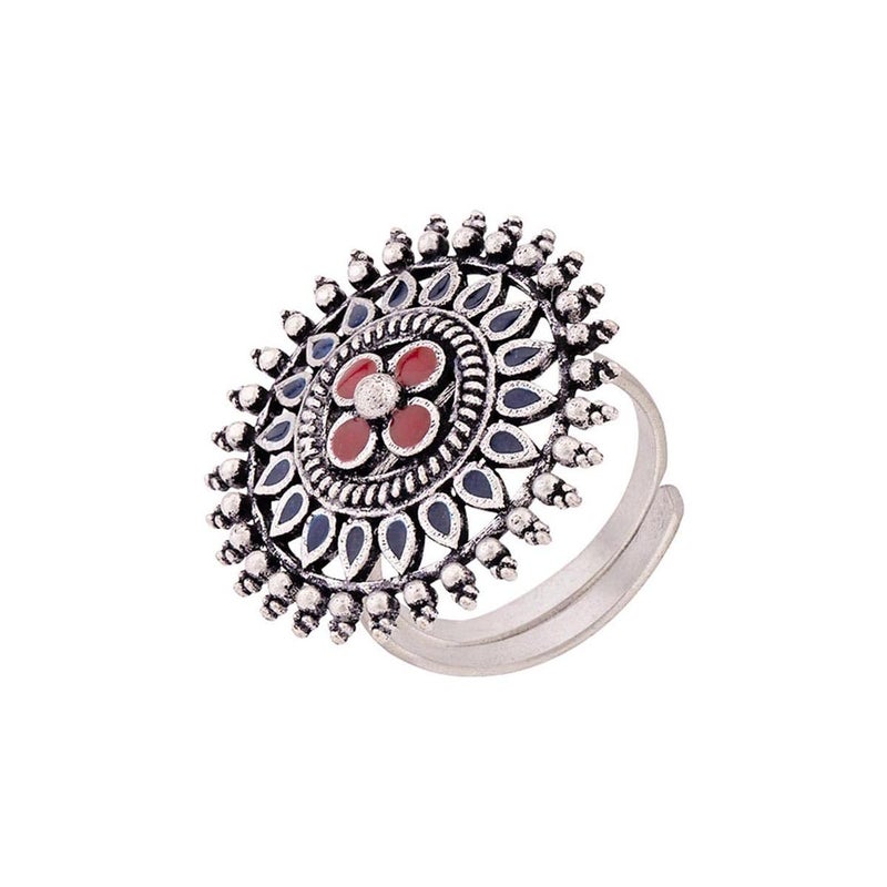 VOYLLA Mandala Floral Finger Ring, Oxidised Ring For Women, Adjustable Ring, Gift For Women - Image 5