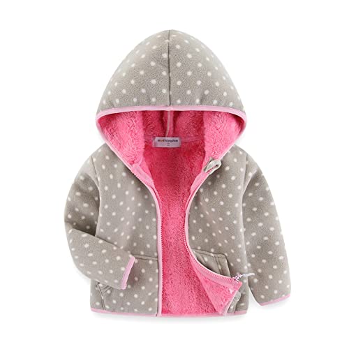 Mud Kingdom Little Girls Polar Fleece Jacket Cute Dots Printing Khaki Thick Warm Outerwear 5T - Image 1