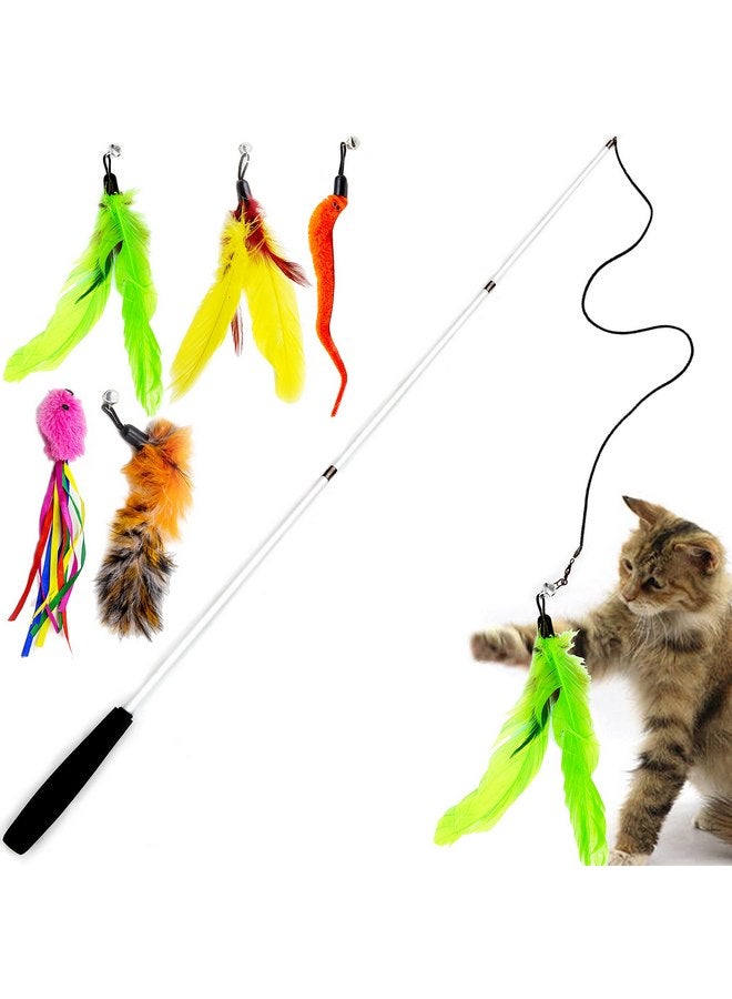 Youngever 6 Pieces Cat Toys Teasing Feather Toy, Retractable Wand with Assorted Teaser Refills, Interactive Toy for Kitten Cat - Image 1