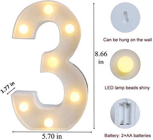 MIRADH LED Marquee Letter Lights Sign Light Up Alphabet Letters for Wedding Birthday Party Christmas Home Bar Decoration Warm White Number3 - Image 2