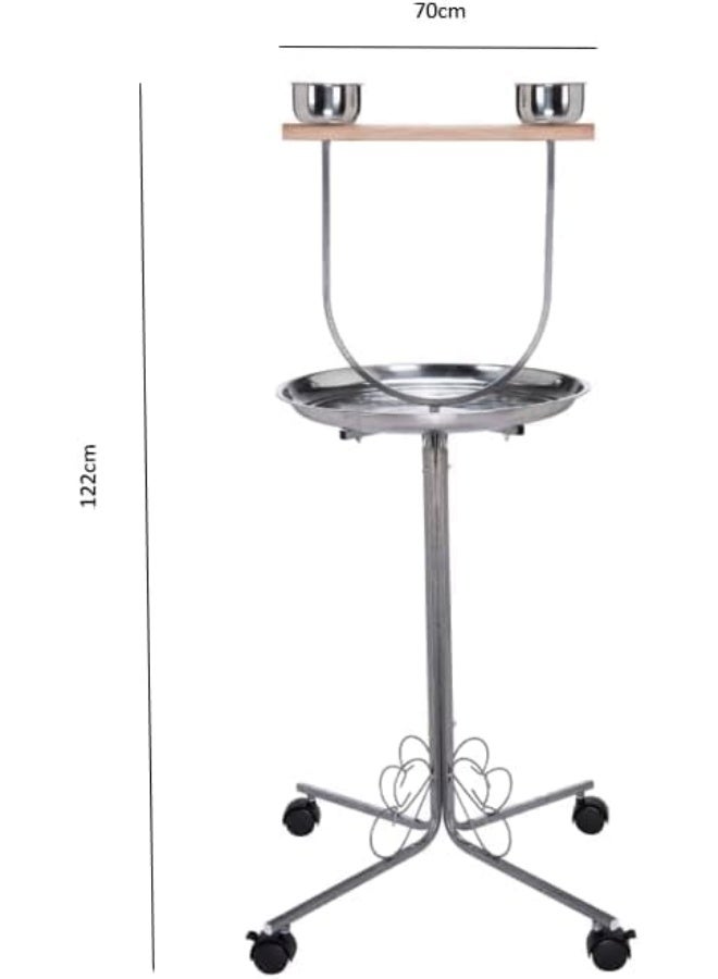 Egardenkart Premium Bird Play Top Stand With Wooden Perch And Stainless Steel Bowls - Mess-Free Feeding And Playtime Solution! - Image 4
