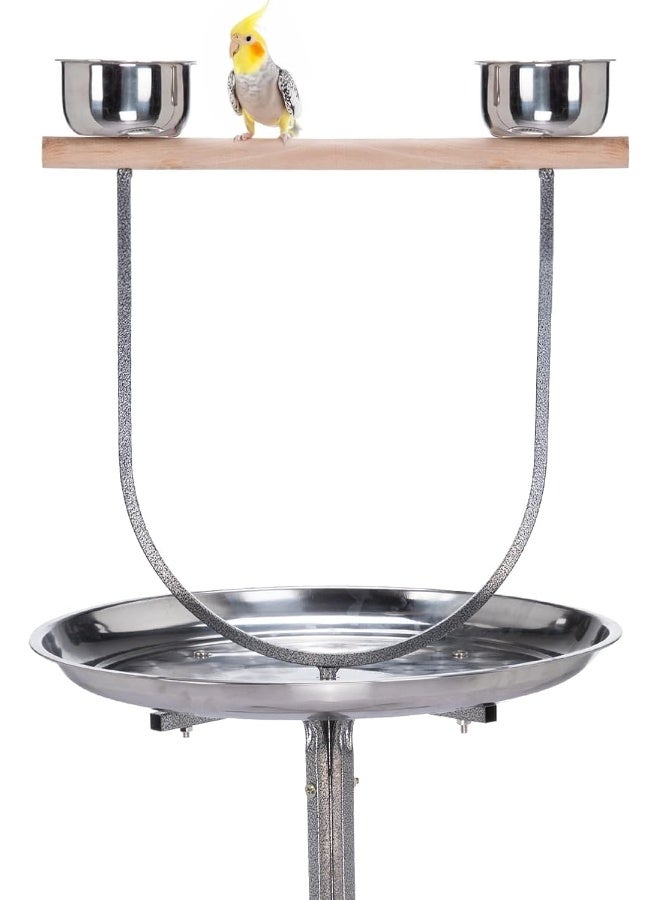 Egardenkart Premium Bird Play Top Stand With Wooden Perch And Stainless Steel Bowls - Mess-Free Feeding And Playtime Solution! - Image 3