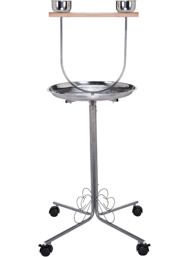 Egardenkart Premium Bird Play Top Stand With Wooden Perch And Stainless Steel Bowls - Mess-Free Feeding And Playtime Solution! - Image 1