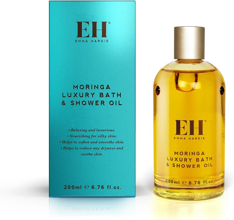 Emma Hardie 200ml Moringa Luxury Bath Shower Oil Reduces Dryness Irritation Helps to Relax Moisturise Nourish and Soften Your Dry Skin with Moringa Seed Oil Vegan Cruelty Free