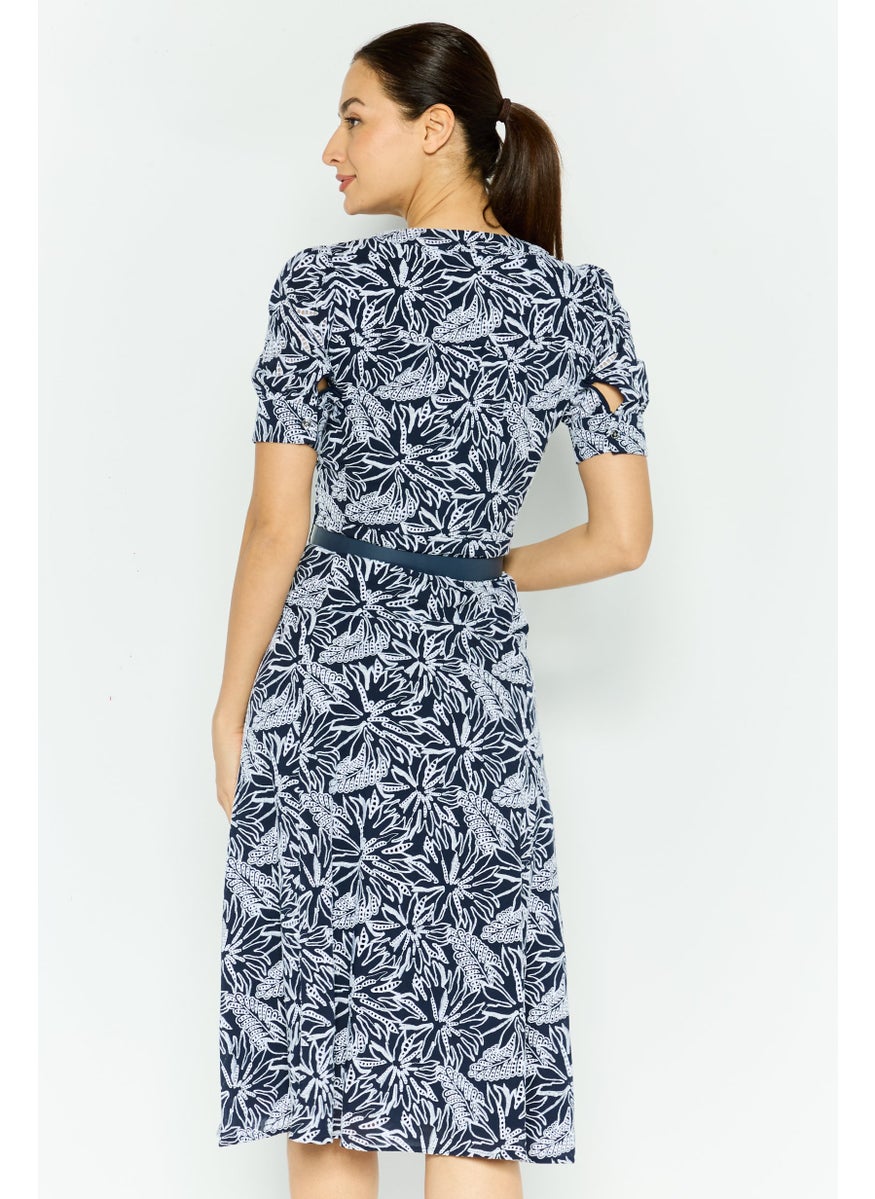 Michael Kors Women Embroidered Belted Midi Dress, Navy  - Image 2