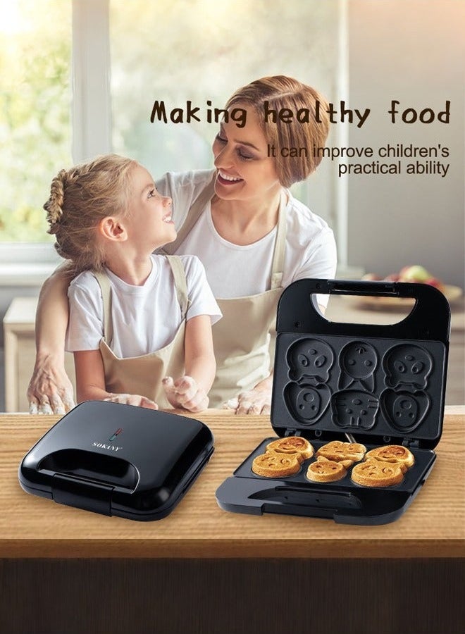سوكاني صانع الوافل الكهربائي ، صانع كعكة الكرتون ، ألواح غير لاصقة 750 واط ، تسخين على الوجهين يجعل 6 فطائر وافل على شكل كرتون للأطفال ، SK-08005 - Image 2
