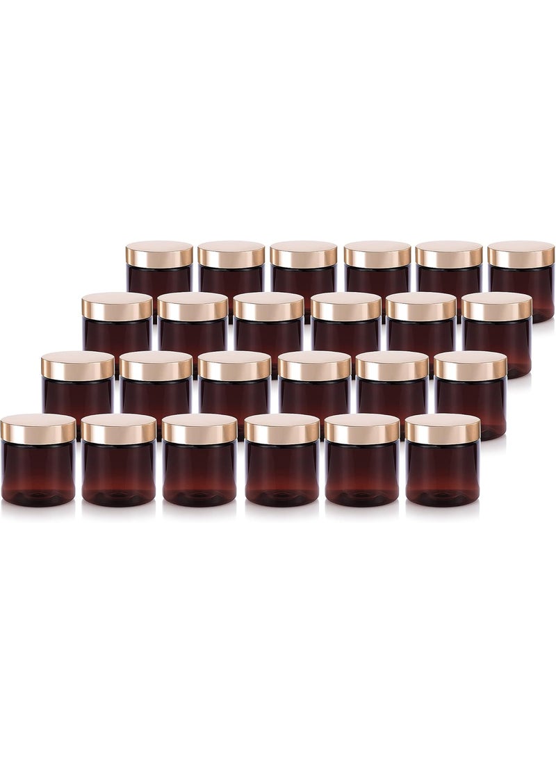 JUVITUS (24 pack) 4 oz Amber PET Plastic Jar with Gold Metal Overshell Lid 