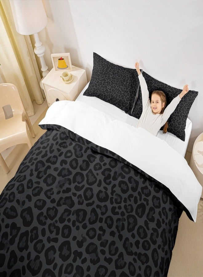 Homewish Leopard Print Kids Duvet Cover Set Full Size,Abstract Cheetah Skin Texture Bedding Set,Girls Boys Women Room Decor,Rustic Farmhouse Retro Comforter Cover,Black Noble Quilt Cover,2 Pillowcases - Image 3