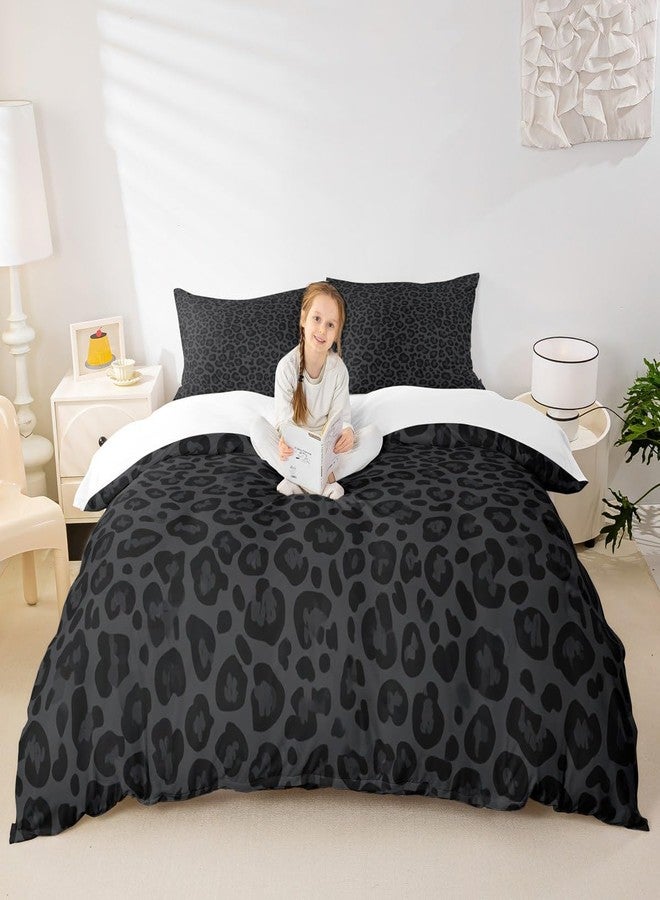 Homewish Leopard Print Kids Duvet Cover Set Full Size,Abstract Cheetah Skin Texture Bedding Set,Girls Boys Women Room Decor,Rustic Farmhouse Retro Comforter Cover,Black Noble Quilt Cover,2 Pillowcases - Image 1
